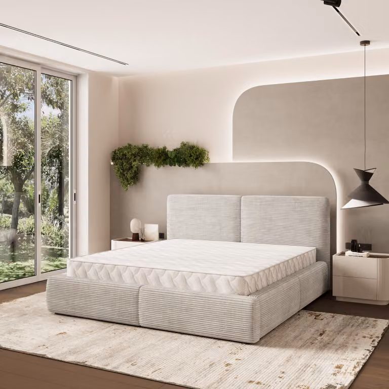 Letto imbottito Masseno FELURO 160x200 cm, letto imbottito con cassettiera - crema, POSO 100