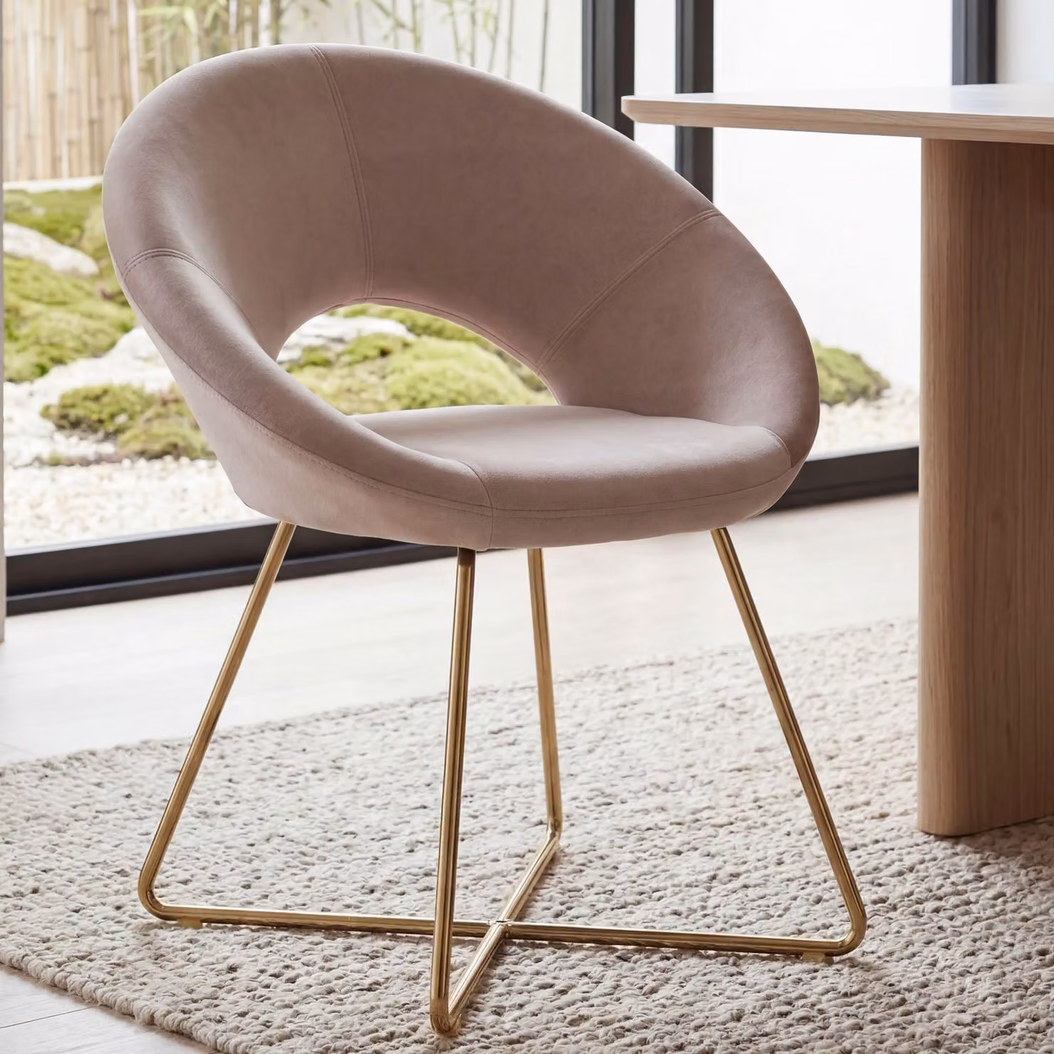 FineBuy Sedia da pranzo in velluto beige Sedia da cucina con gambe dorate Sedia a scocca in tessuto/metallo Sedia imbottita Sedia da pranzo imbottita