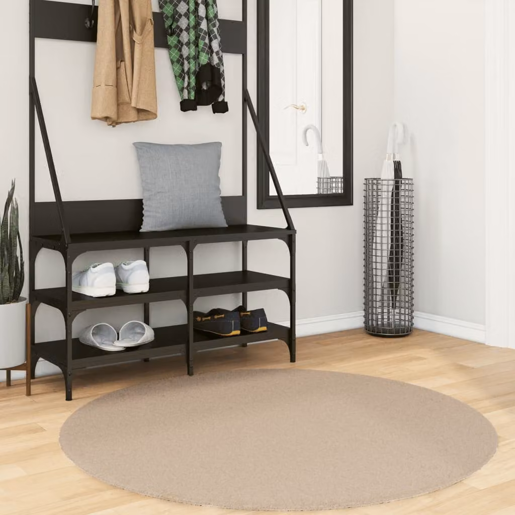 vidaXL Tappeto Rotondo a Pelo Corto HUARTE Sabbia, Lavabile e Antiscivolo, Ø 120 cm