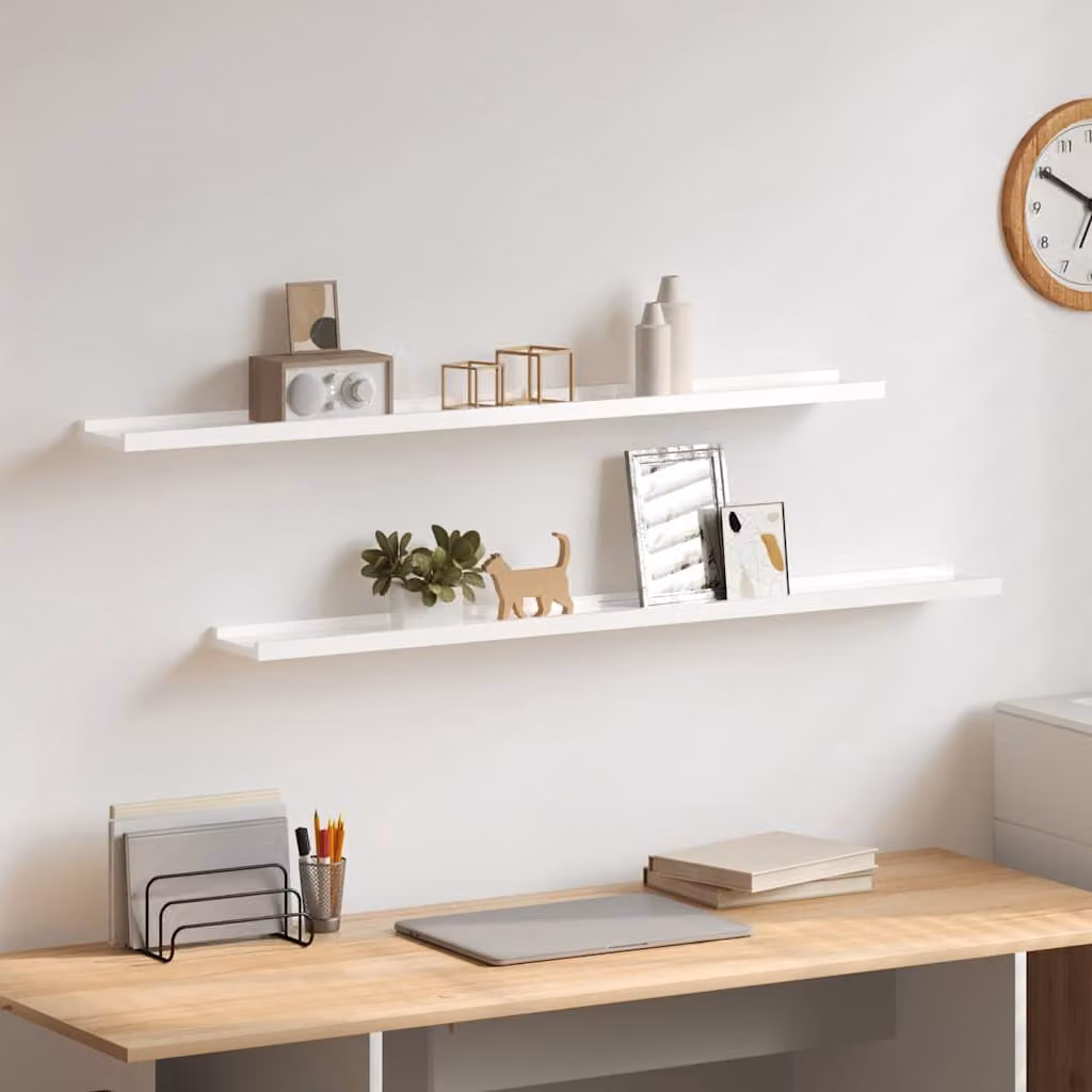 Set di 2 mensole da parete vidaXL in bianco lucido L 100 cm x P 9 cm x H 3 cm
