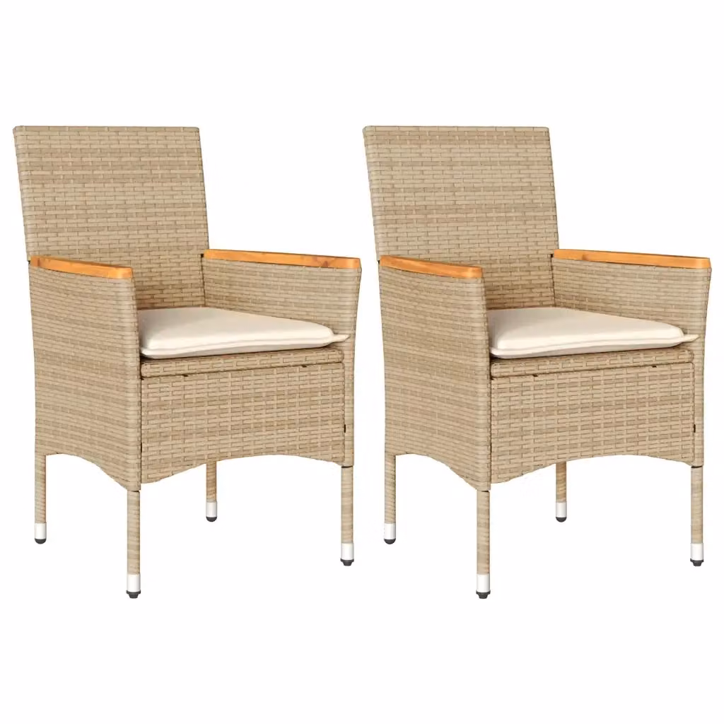 Set di 2 sedie da giardino vidaXL in legno di acacia con cuscini beige e braccioli – 2