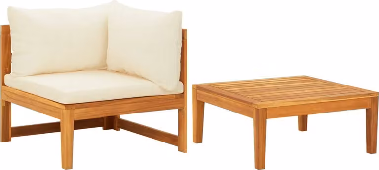 Set Divani Giardino 2 pz Cuscini Bianco Crema in Legno d'Acacia