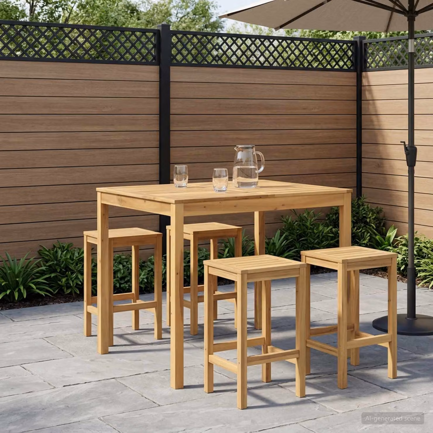 vidaXL Tavolo Bar da Giardino in Legno di Acacia Bianco e Marrone L: 110 cm, P: 108,5 cm, H: 105 cm