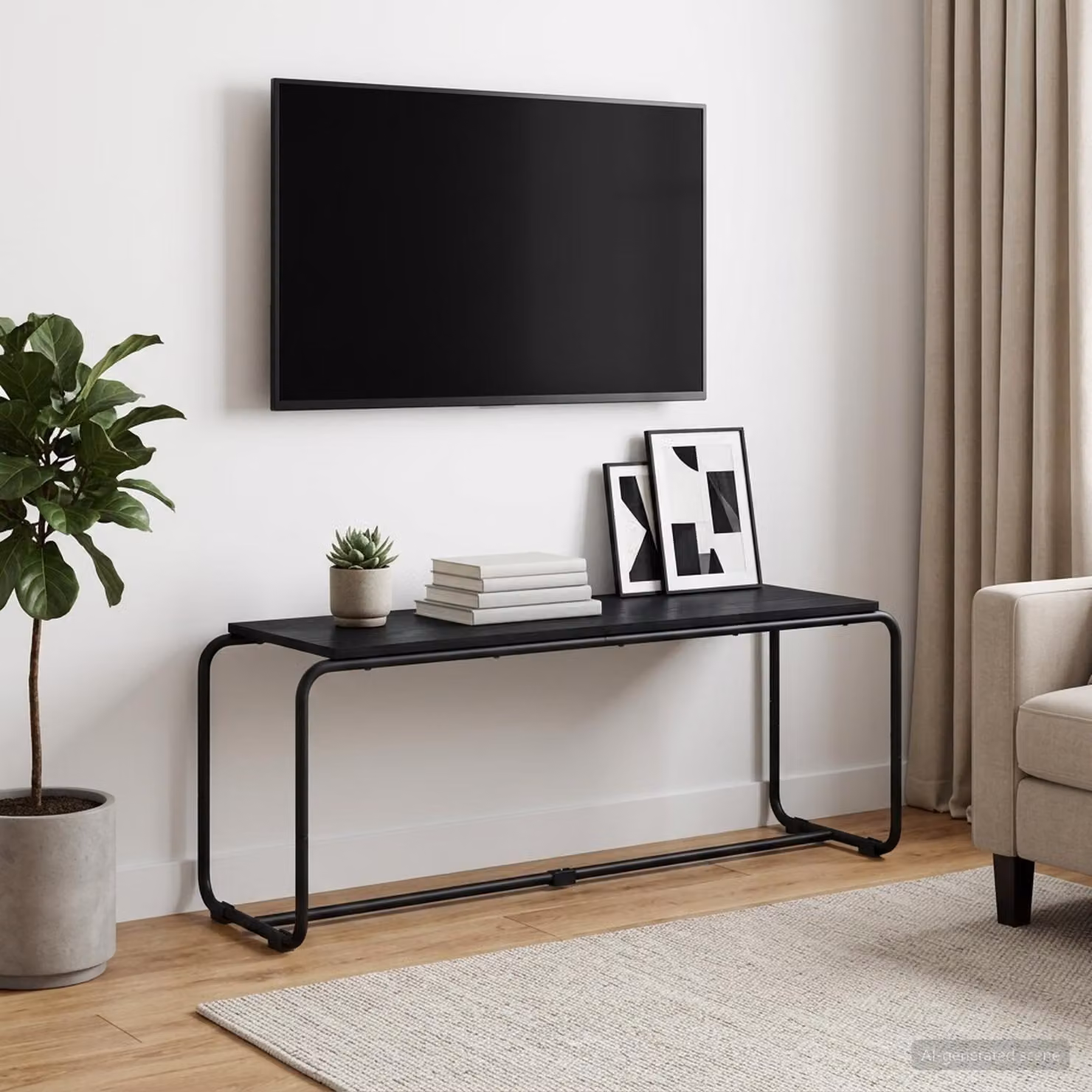 Supporto TV moderno vidaXL in legno e metallo nero L: 113.5 cm, P: 35.5 cm, H: 42 cm
