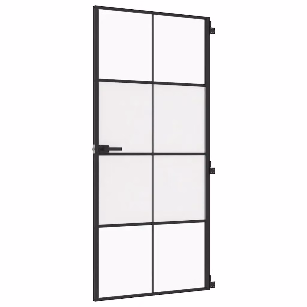 Porta Interna Reversibile vidaXL in Alluminio e Vetro Temperato Trasparente Nero L: 93 cm, H: 201,5 cm – 2