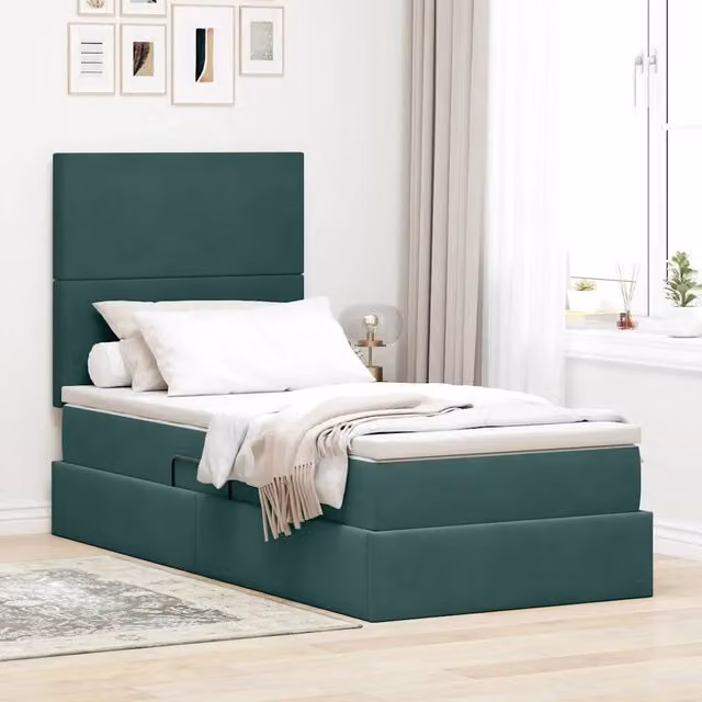 Letto con contenitore moderno vidaXL in tessuto verde con base a sollevamento L: 100 cm, P: 200 cm, H: 140 cm – 1