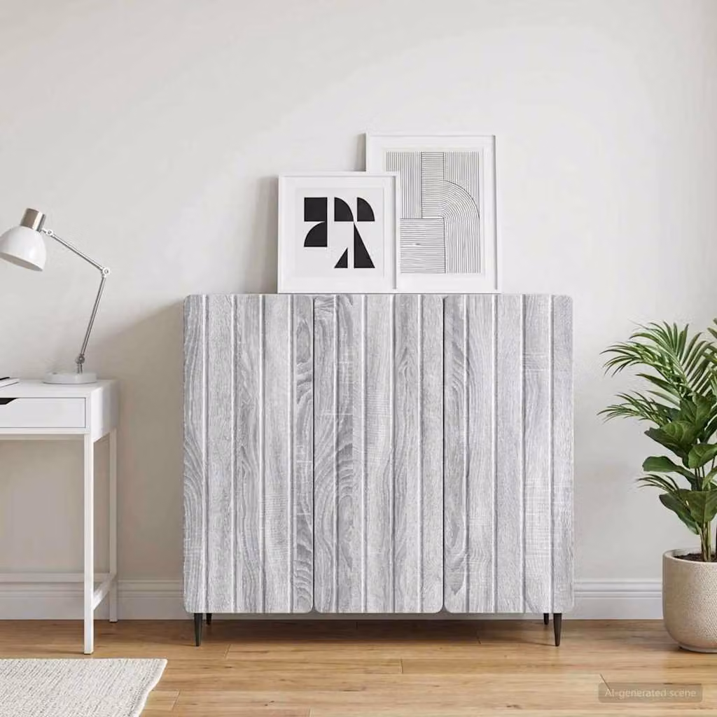 Credenza moderna vidaXL in legno ingegnerizzato e metallo, Grigio Sonoma, L: 89 cm, P: 34,5 cm, H: 82 cm