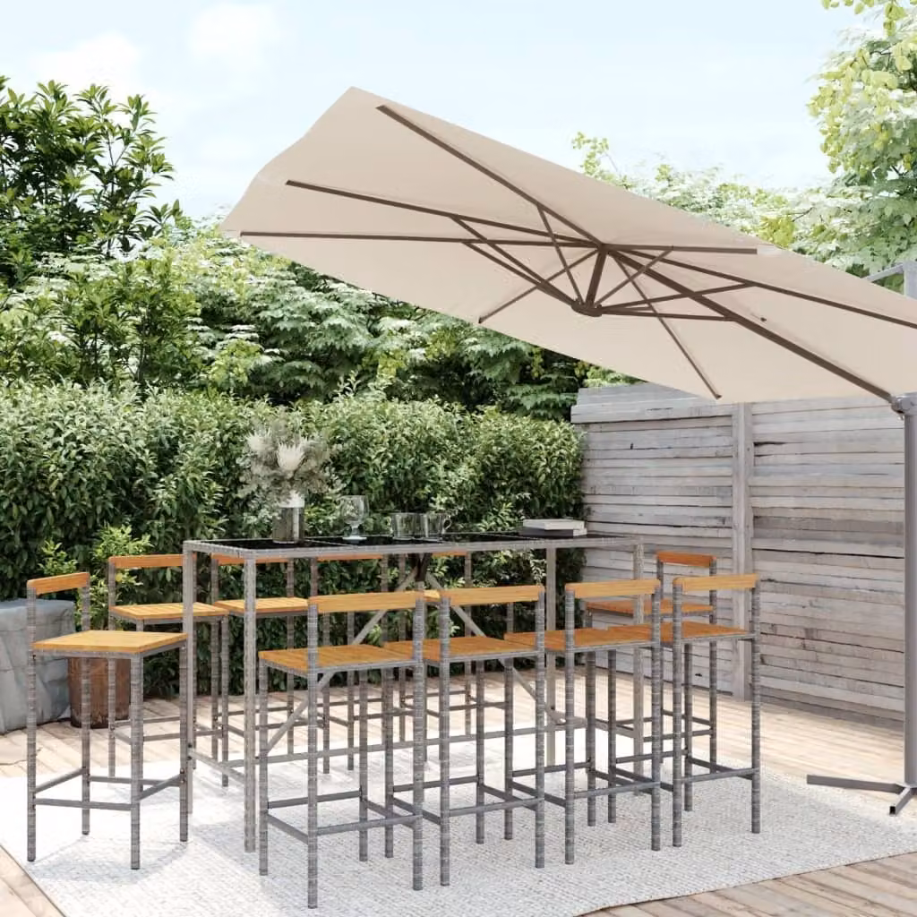 Maison Exclusive - Set Bar Giardino 11pz Grigio Polyrattan e Legno Massello Acacia