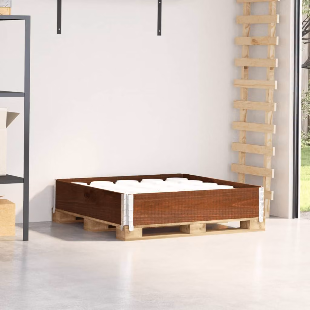 Letto rialzato per pallet vidaXL in legno massello di pino, Marrone, L: 100 cm x P: 100 cm