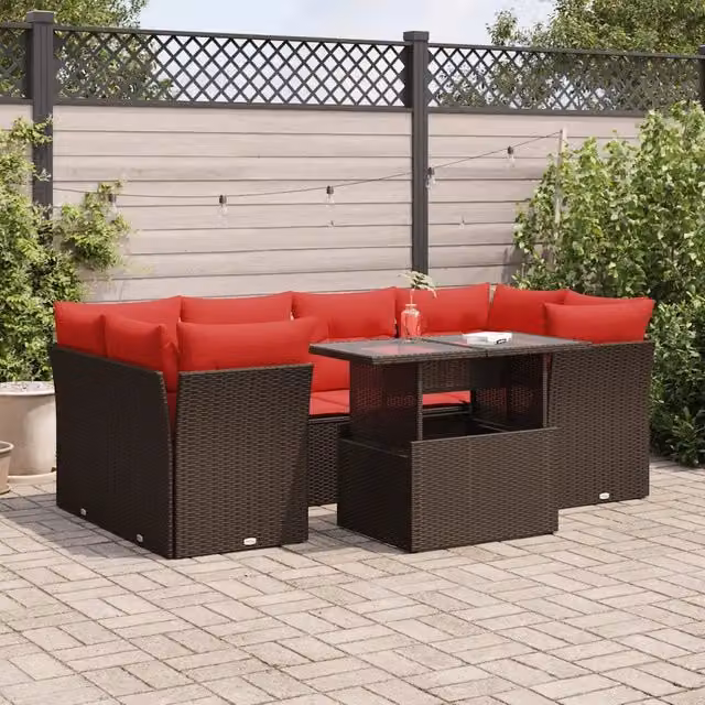 Set Divani Giardino 7 pz con Cuscini Marrone Polyrattan Acacia 3326115