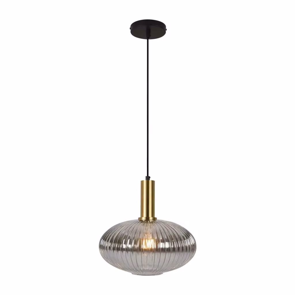 Lampada a sospensione Shelby Lúzete con paralume a cupola in vetro fumé grigio e dettagli in metallo, attacco E27, regolabile in altezza, Diametro: 30 cm – 2