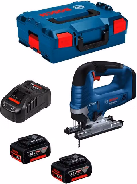 Seghetto Alternativo Bosch GST 18V-125 B con 2 batterie da 5,0 Ah, caricabatterie GAL1880CV e L-Boxx 136 – 1