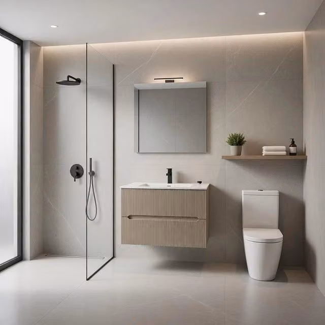 Composizione mobile bagno sospeso con cassetti cm 90 cannettato mod. STICK - Tortora Opaco