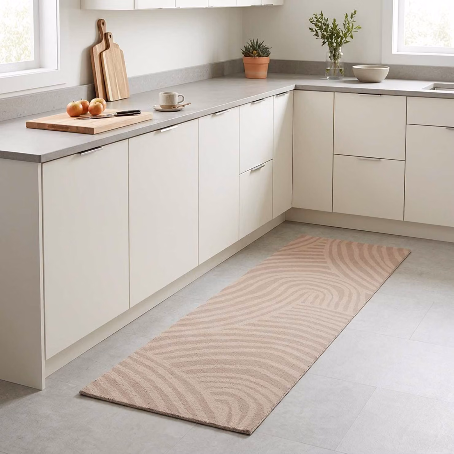 Tappeto da cucina moderno vidaXL beige e grigio, lavabile e antiscivolo, L 180 cm x P 60 cm, in polipropilene