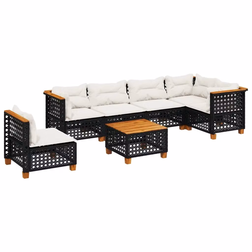 vidaXL Set Divani da Giardino a L con Cuscini e Tavolino, Polyrattan Nero e Bianco – 2