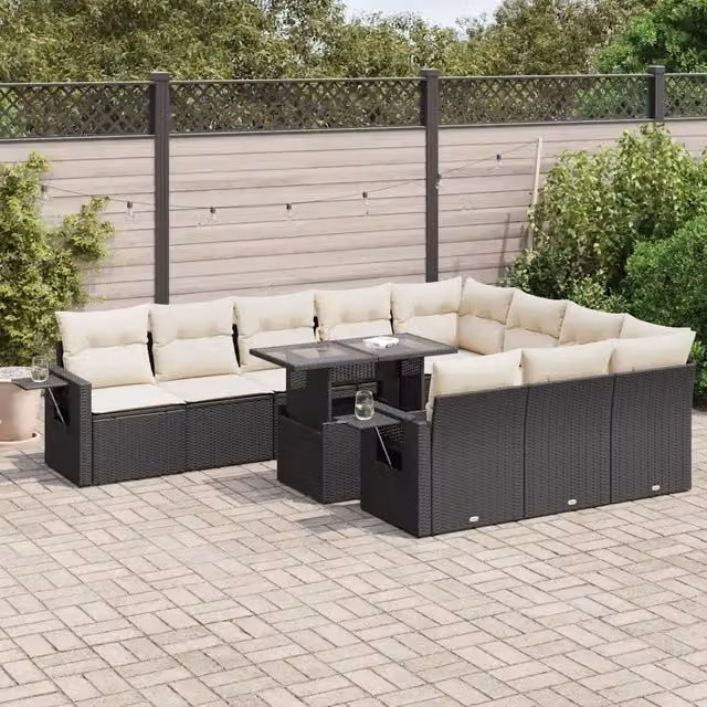 Set Divani da Giardino 11 pz con Cuscini in Polyrattan Nero 3326547