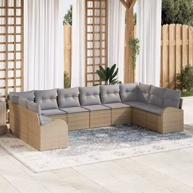 vidaXL Set Divano da Giardino a L in Polyrattan con Cuscini, Beige e Grigio