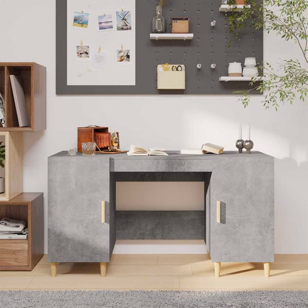 Scrivania da ufficio vidaXL in legno grigio con design minimalista L: 140 cm, P: 50 cm, H: 75 cm