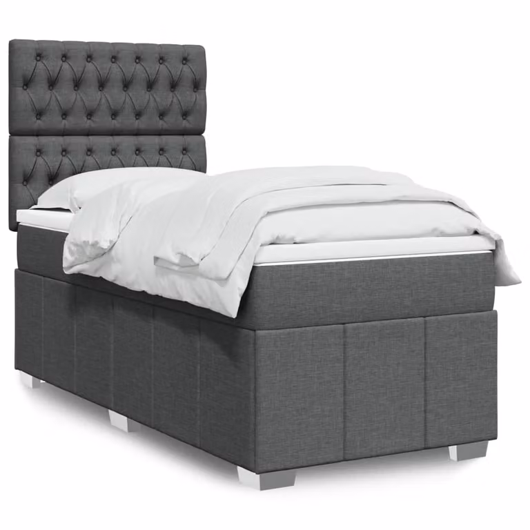 vidaXL Giroletto a Molle Ibrido con Materasso in Tessuto Grigio e Bianco L/P/H: 190 x 90 x 150,5 cm