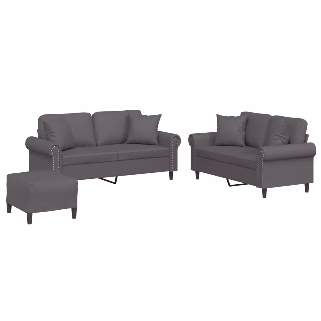 Set di divani 3 pezzi vidaXL in similpelle grigia con cuscini per soggiorno in stile moderno – 2