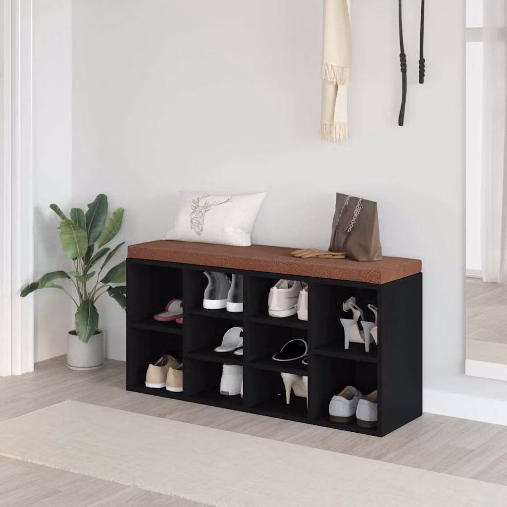 Scarpiera moderna vidaXL in legno nero per ingresso L: 103 cm, P: 30 cm, H: 48 cm