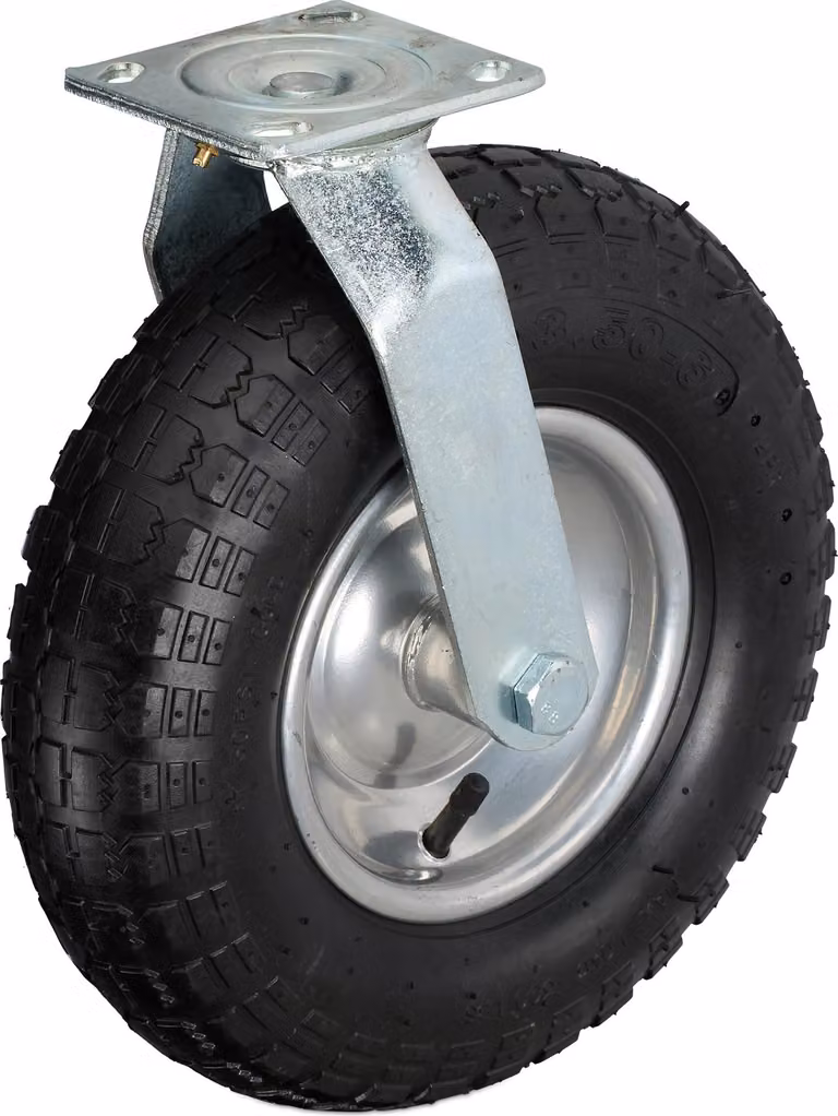 Ruota orientabile Relaxdays, con pneumatico, 3.50-6, ruota da trasporto per carichi pesanti, piastra da avvitare, fino a 120 kg, nero/argento