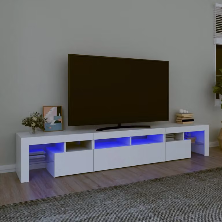 vidaXL Mobile Porta TV Moderno con Luci LED Integrate Bianco L: 230 cm, P: 36,5 cm, H: 40 cm
