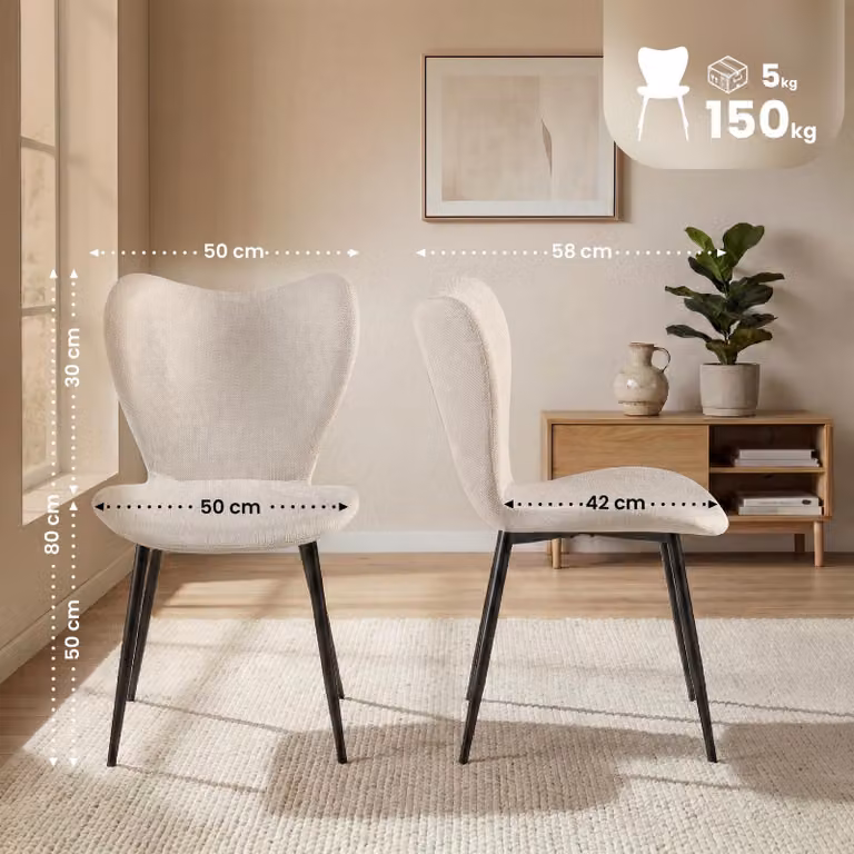 Sedia da pranzo Maika, imbottita, con schienale, capacità di carico fino a 150 kg, colore crema, materiale: tessuto