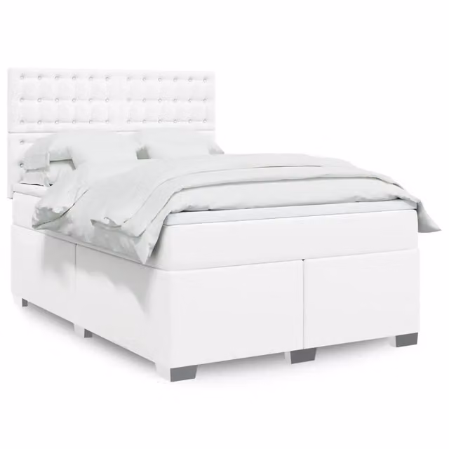 Letto con Giroletto a Molle e Materasso Ibrido vidaXL in Similpelle Bianco L/P: 160 x 200 cm