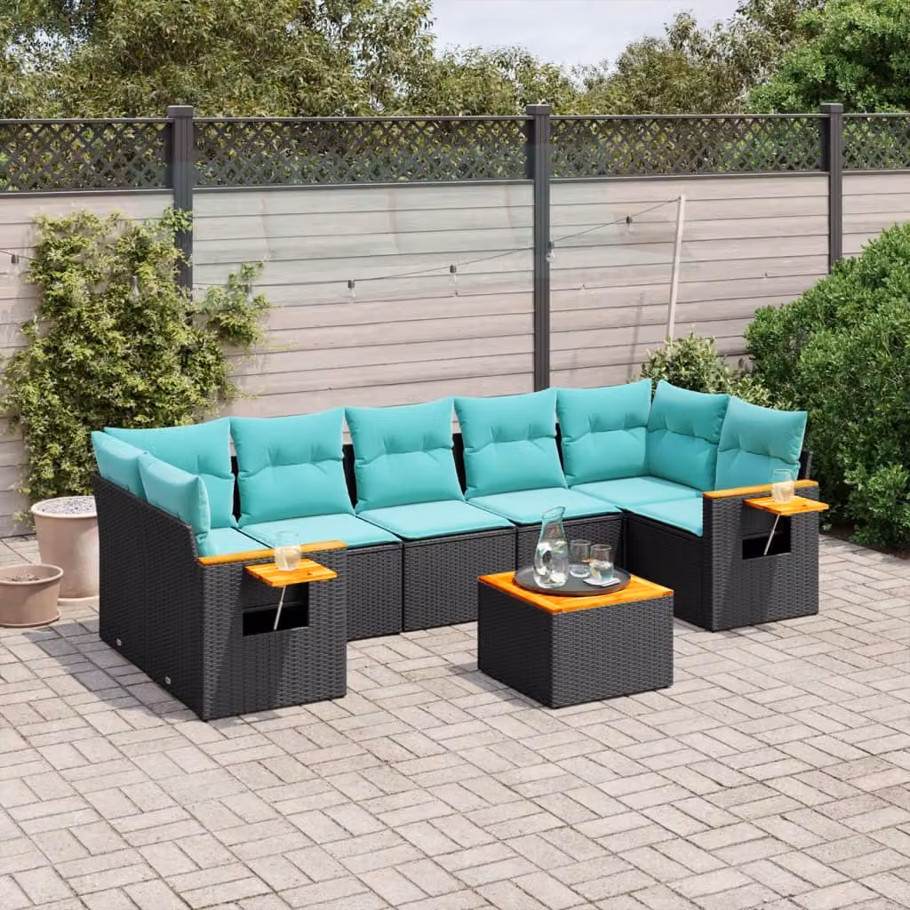 Maison Exclusive - Set Divani da Giardino 8 pz con Cuscini Nero in Polyrattan