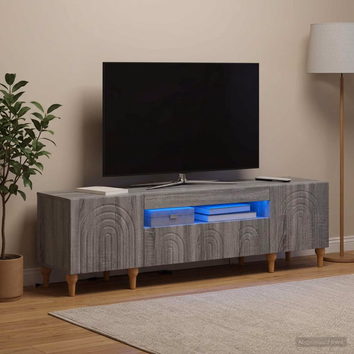 Mobile TV LED vidaXL ALKMAAR grigio con illuminazione integrata L: 153 cm, P: 35 cm, H: 43 cm