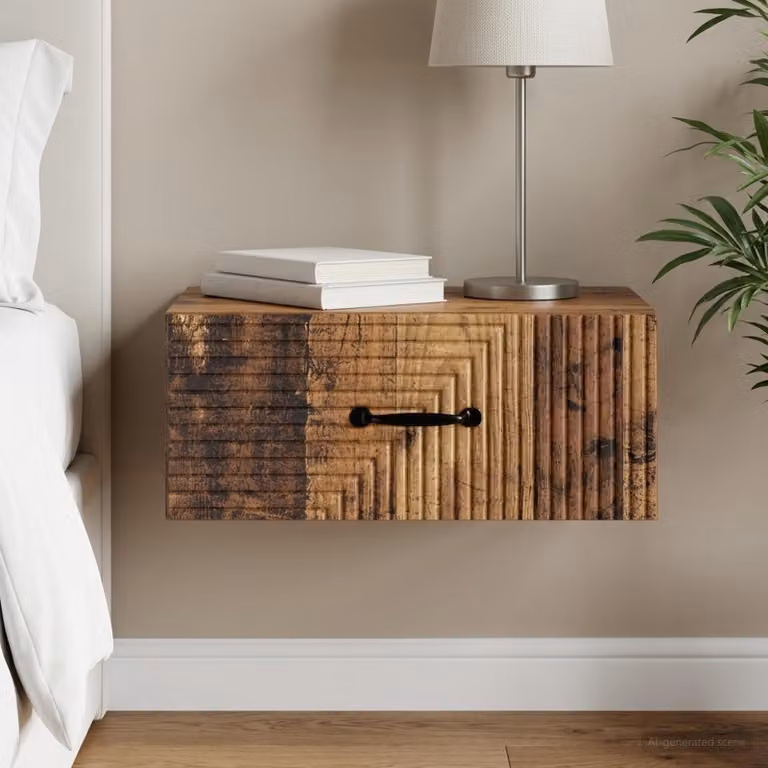 vidaXL Mobiletto da notte sospeso in legno color marrone antico L 49 cm x P 34,5 cm x H 20 cm