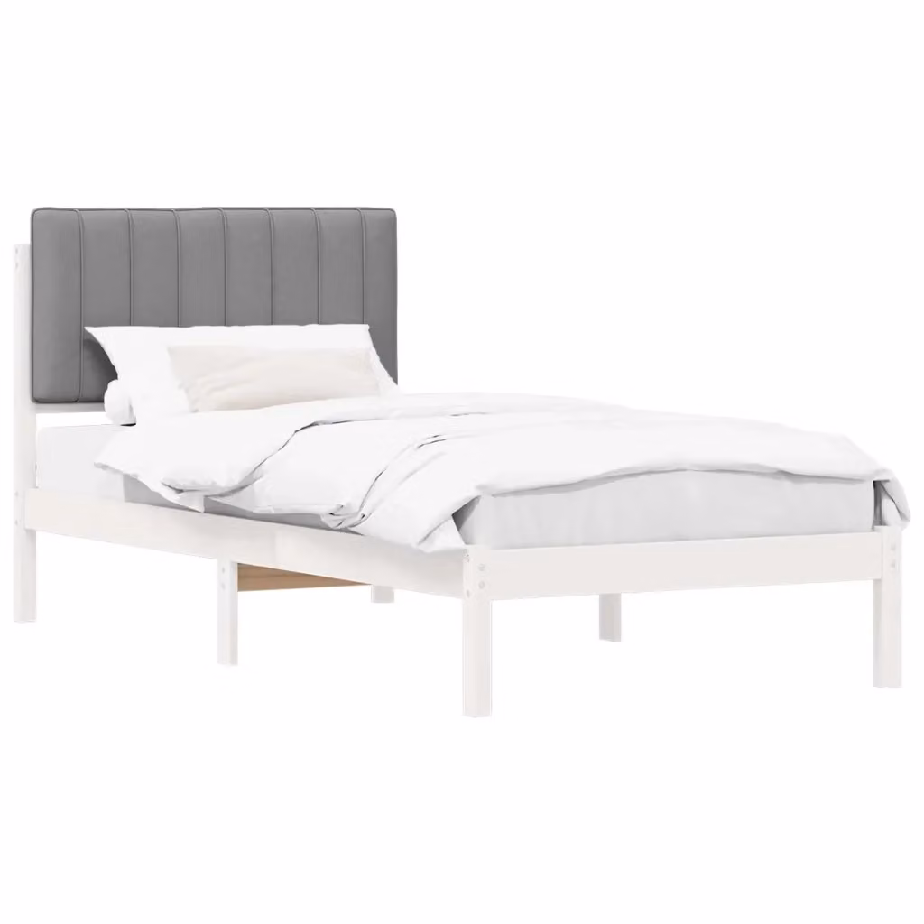 Letto con testiera rivestita vidaXL in legno di pino, Grigio chiaro, 90 x 190 cm – 2