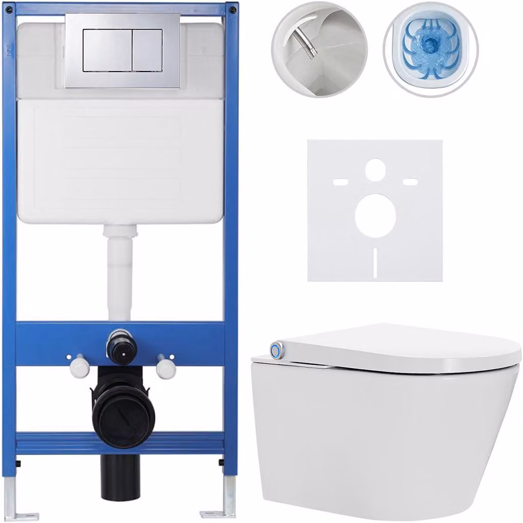 Set completo per WC Profi/Cronus Standard - bianco lucido - pulsante per WC Classic/cromato - installazione a parete - 59,3 x 38,4 cm