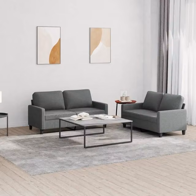 Set di Divani 2 pz con Cuscini Grigio Scuro in Tessuto 3201445