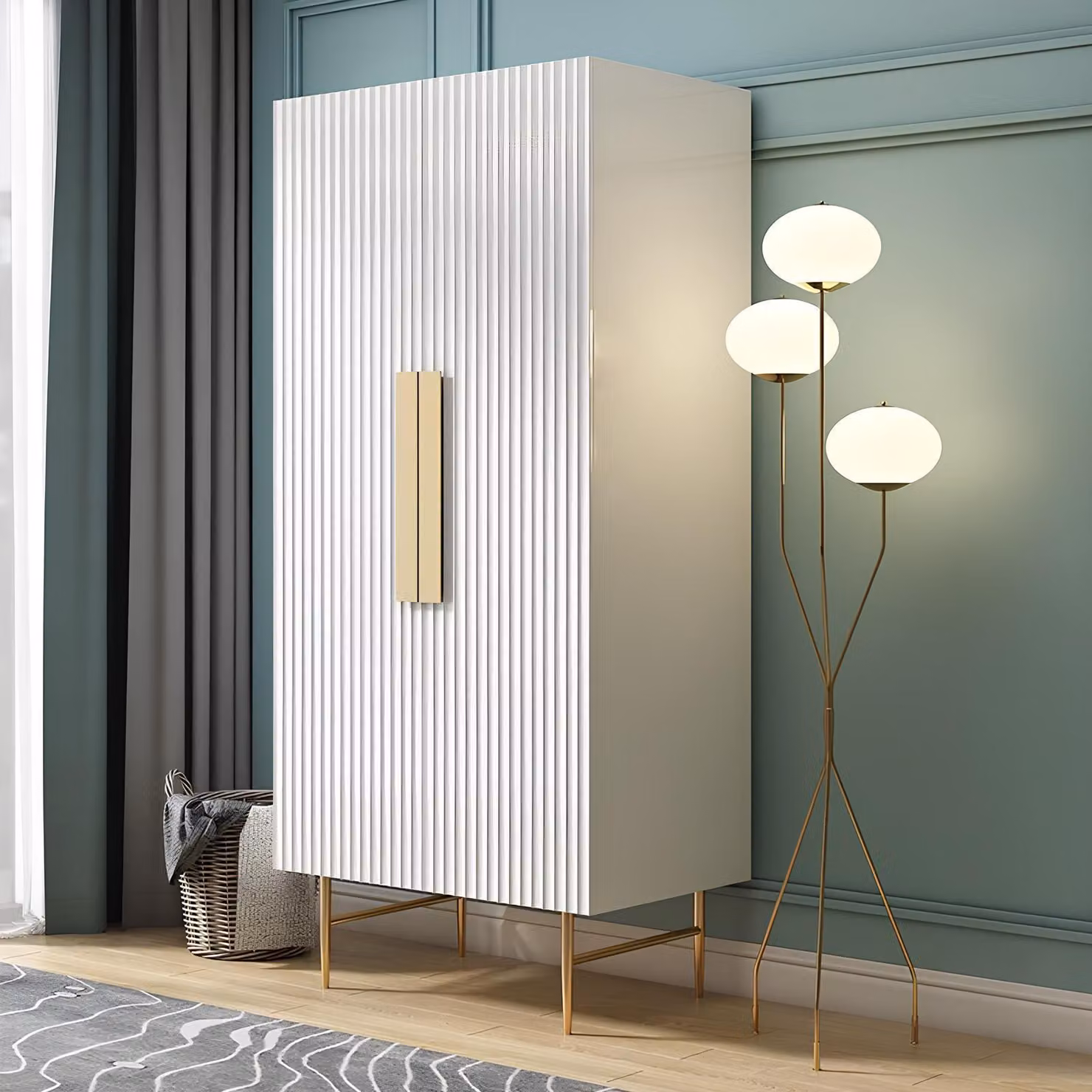 Schlaf Zimmer Schrank Designer Hochglanz Metall Weiß Luxus Schränke Regal Holz
