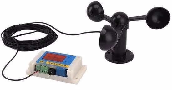 Anemometro a 3 pale, con connessione USB e allarme di velocità del vento, per uso esterno