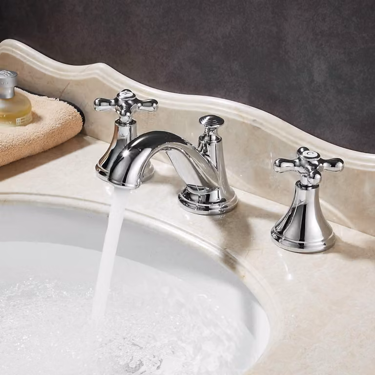 Miscelatore per lavabo, 2 maniglie, 3 fori, cromato lucido, in ottone