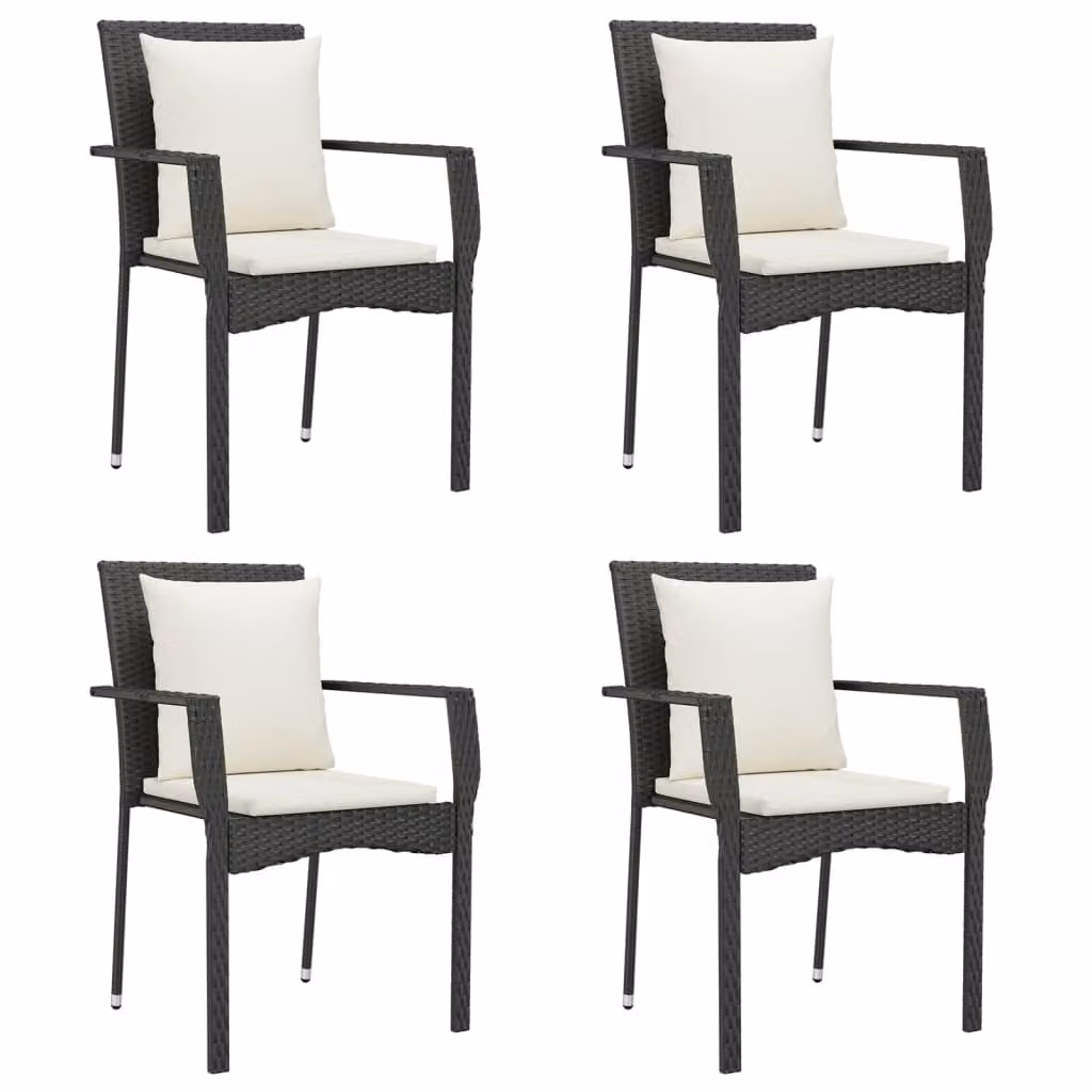 Sedie da Giardino con Cuscini 4 pz in Polyrattan Nere