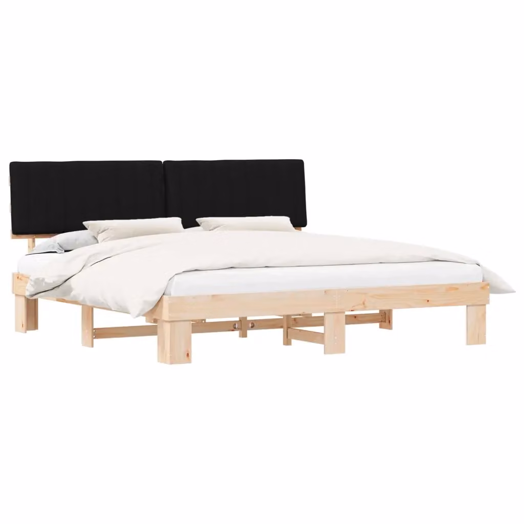 Letto moderno vidaXL in pino massello con testiera rivestita in tessuto nero L/P/H: 200 x 200 x 93 cm – 2