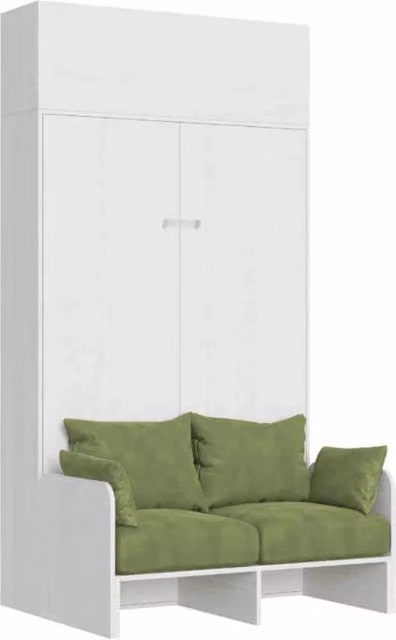 Letto a scomparsa una piazza e mezzo Kentaro con divano e pensile Giordanoshop, Bianco Frassino e Verde