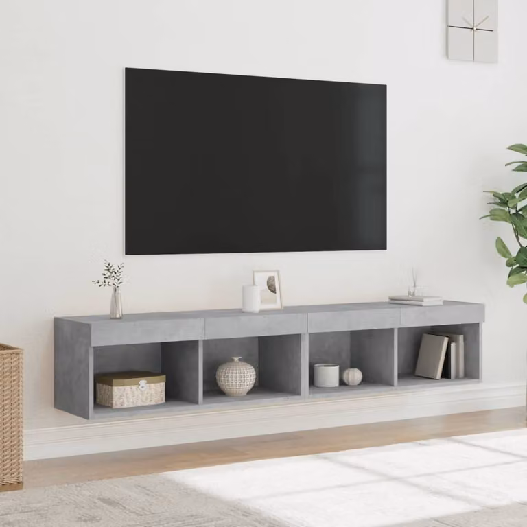 Set di 2 mobili TV sospesi vidaXL con luci LED integrate, design moderno in MDF, colore grigio, L 80 cm x P 30 cm x H 30 cm
