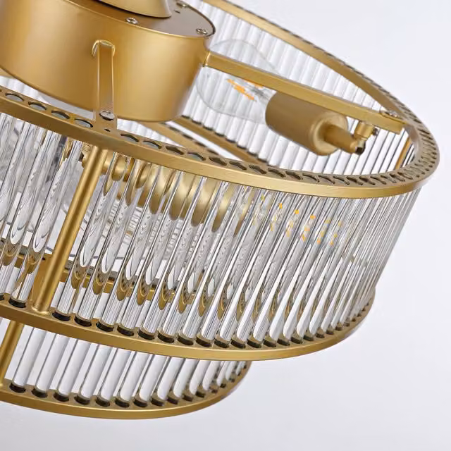 Ventilatore a soffitto Minimal con cristallo e pale in ABS, colore oro, controllo tramite app e telecomando, 6 velocità, silenzioso