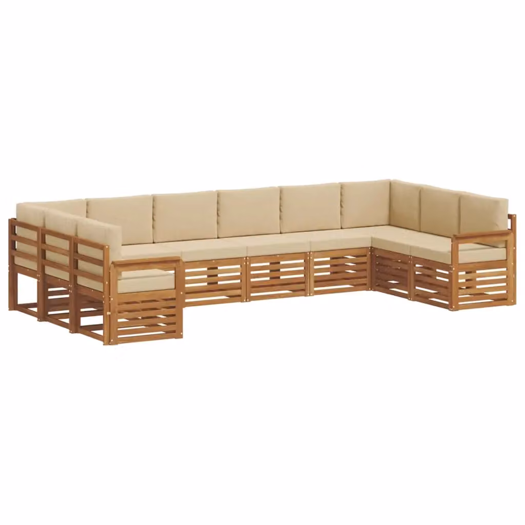 Set di divani da esterno a L vidaXL in legno di acacia con cuscini beige e naturale – 2