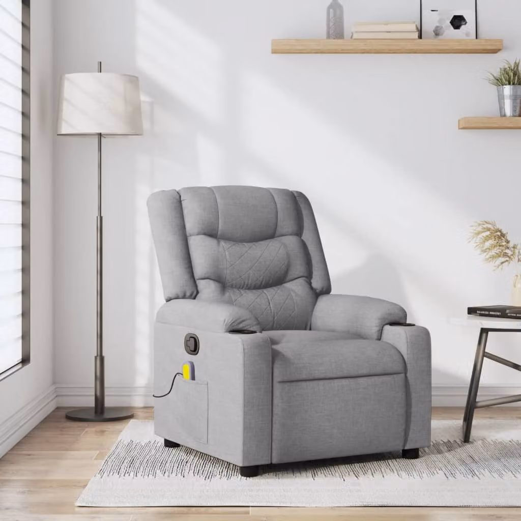 vidaXL Poltrona reclinabile relax in tessuto grigio chiaro con braccioli – 1