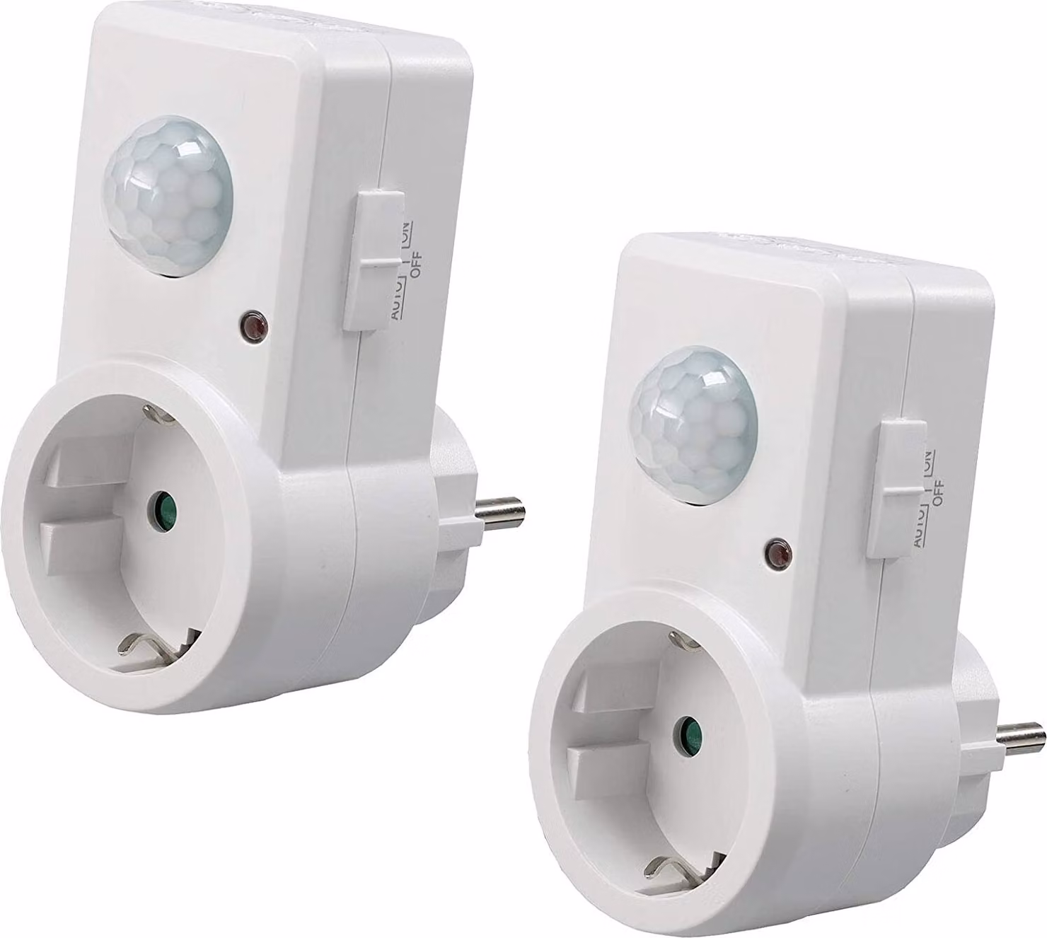 Presa ChiliTec con sensore di movimento a 120°, portata 9 m, 1200 W, 230 V, spina adattatrice, tempo di accensione regolabile da 10 sec. a 15 min., sensibilità regolabile, bianco, 2 pezzi