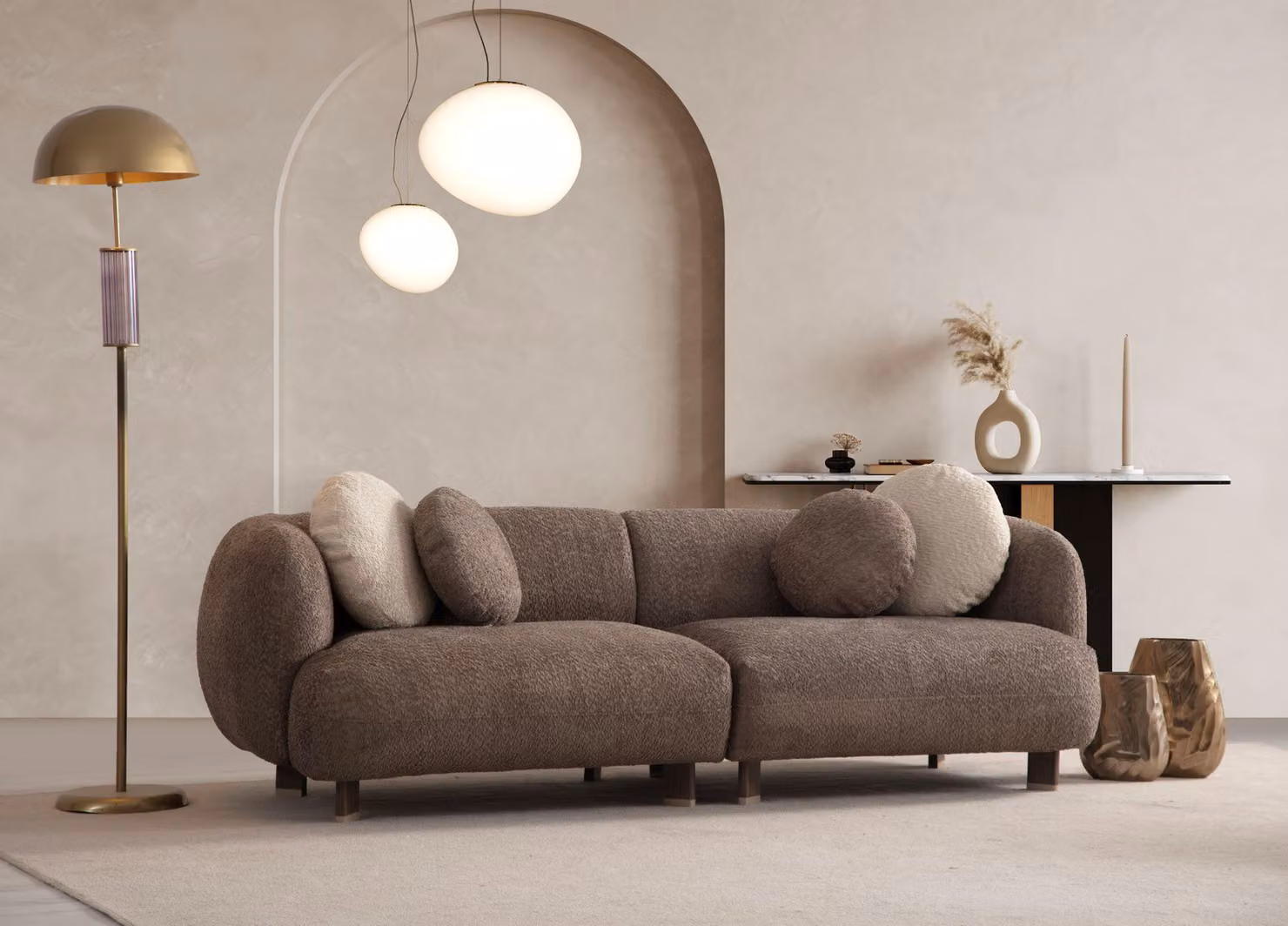Brauner Dreisitzer Luxuriöse Wohnzimmer Polstercouch Moderner 3-er