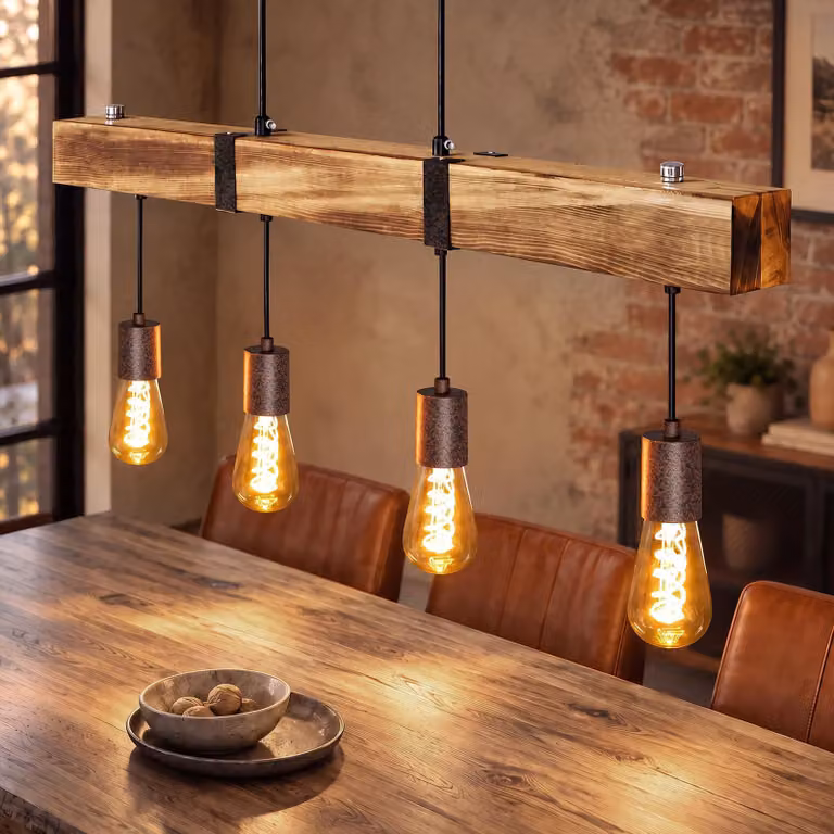 Lampada a sospensione vintage in legno, ideale per la sala da pranzo, stile retrò