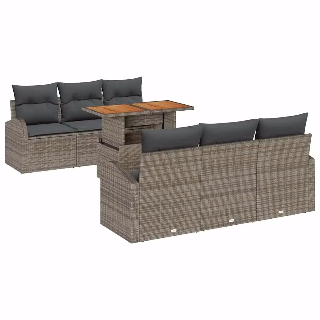 Set Divano da Giardino Moderno vidaXL in 7 Pezzi in Polyrattan Grigio con Cuscini – 2