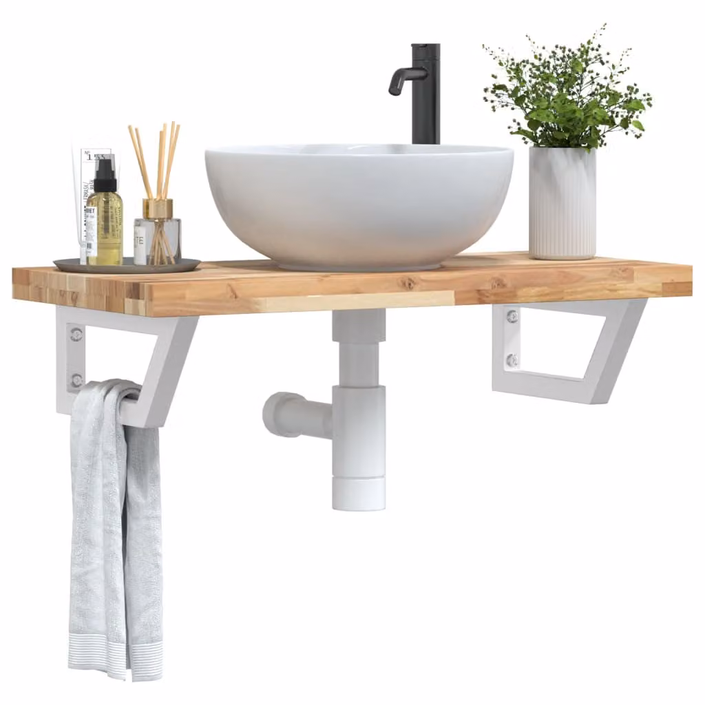 vidaXL Ripiano a Parete per Lavabo in Accacia e Acciaio, L 40 x P 19 x H 3 cm